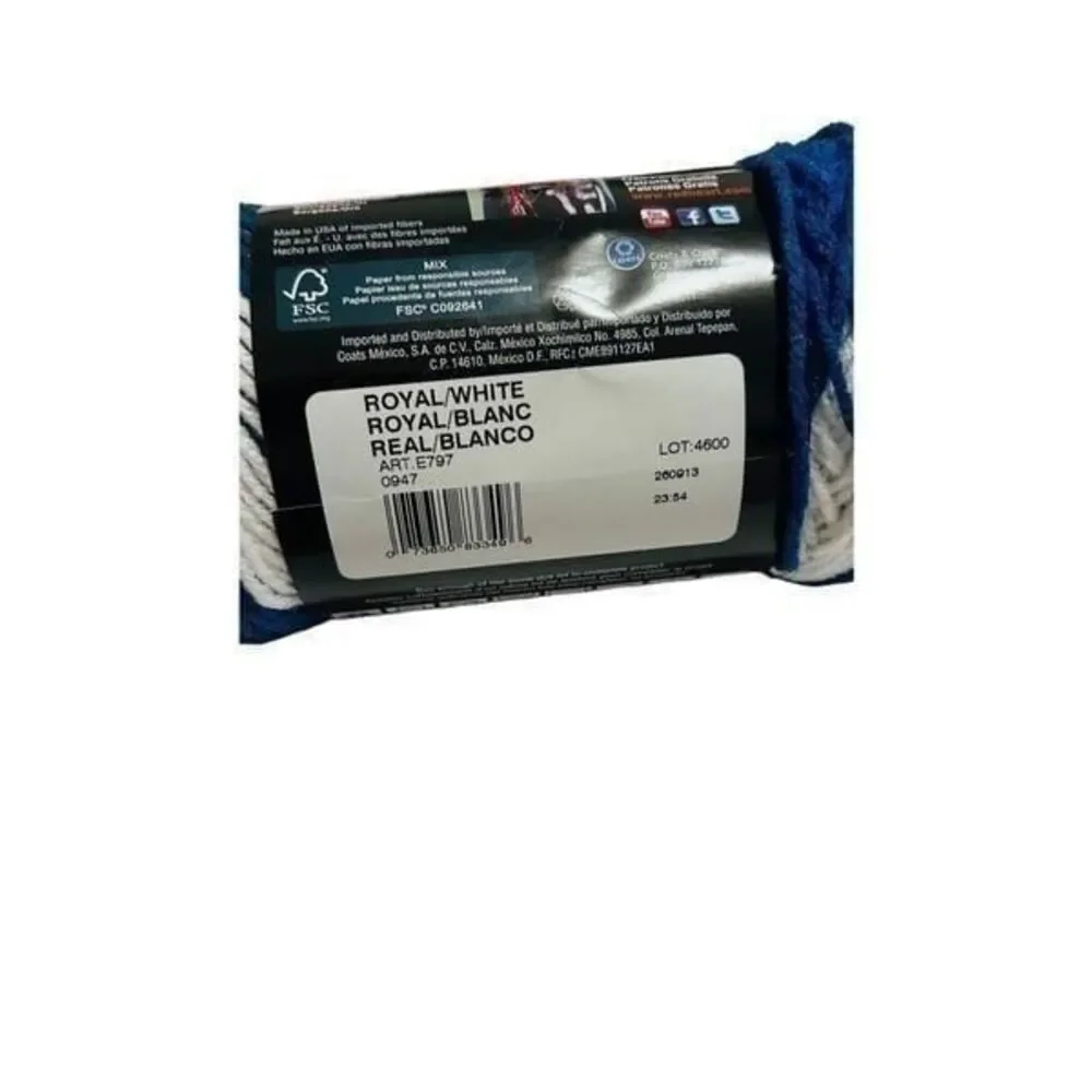 Red Heart Team Spirit Knitting Yarn blue royal 0947 white 4M 5oz with pattern in